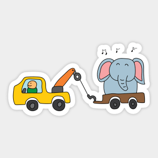 cute tow truck towing an elephant Sticker